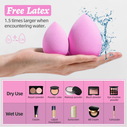 Makeup Sponge Set BS-MALL with Storage Case 7 Pcs for Liquid, Cream, and Powder,SAVE Foundation with 1 Mini Makeup Sponge For Travel Daily Use (A-Pink）