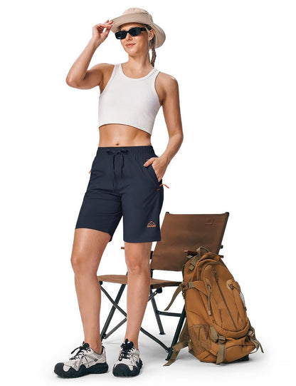 Rdruko Women's Hiking Shorts 8" Quick Dry Lightweight Water Resistant Outdoor Travel Shorts with Pockets, Navy Blue, L