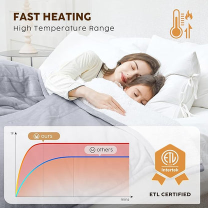 HYLEORY Heated Electric Blanket Twin 62"x84" Soft Fleece & Flannel with 5 Heating Levels & 10 Hours Timer Auto Shutt Off, ETL Certified, Washable，Heated Blanket for Body-Light Grey