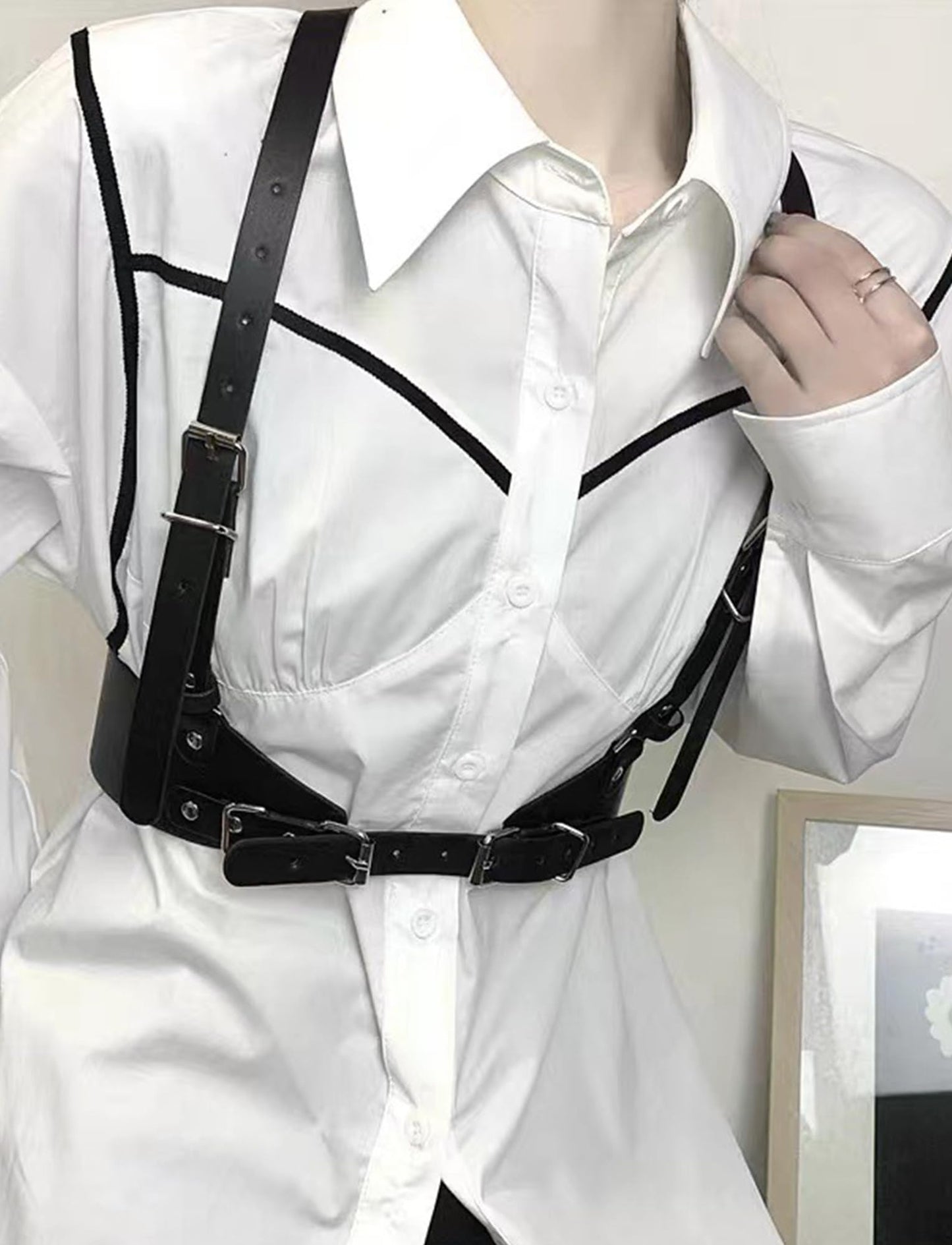 Happy Cherry Harness Belt for Women Punk Belt PU Leather Fashion Accessories for Dress Blouses