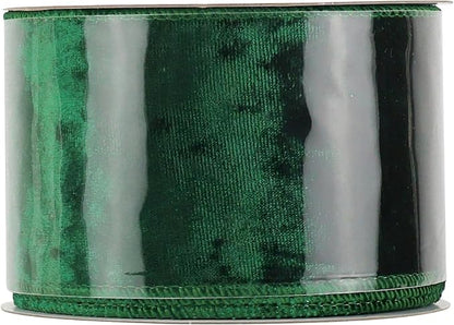 MEEDEE Green Velvet Wired Ribbon 2.5 inch Crushed Velvet Christmas Ribbon 10 Yards for Christmas Tree Decoration, Wreath Supplies, Crafts Bow, Gift Wrapping, Wedding Decor and Accents