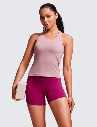 CRZ YOGA Butterluxe Biker Shorts 4'' - High Waisted Booty Workout Volleyball Yoga Womens Spandex Magenta Purple Medium