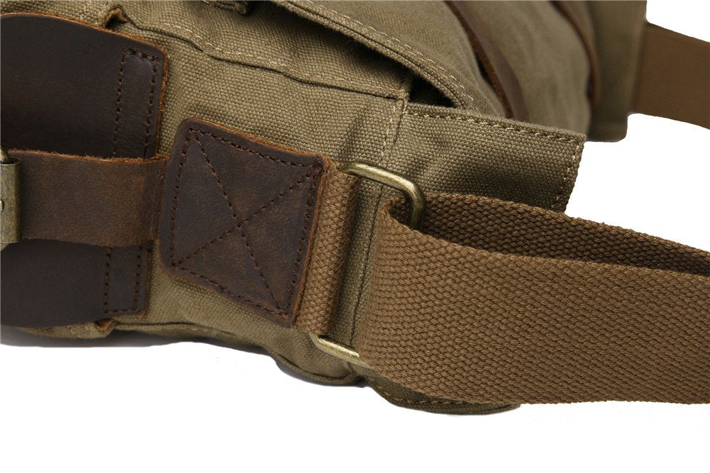 Sechunk Vintage Military Leather Canvas Laptop Bag Messenger Bags