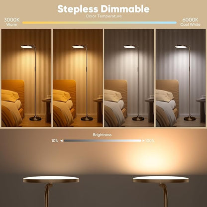 36W LED Floor Lamp, Super Bright Standing Lamp, Modern Stepless Dimmable Torchiere Tall Lamp with Remote Control, 350°Rotating Head Reading Floor Lamp for Living Room, Bedroom, Office - Brown