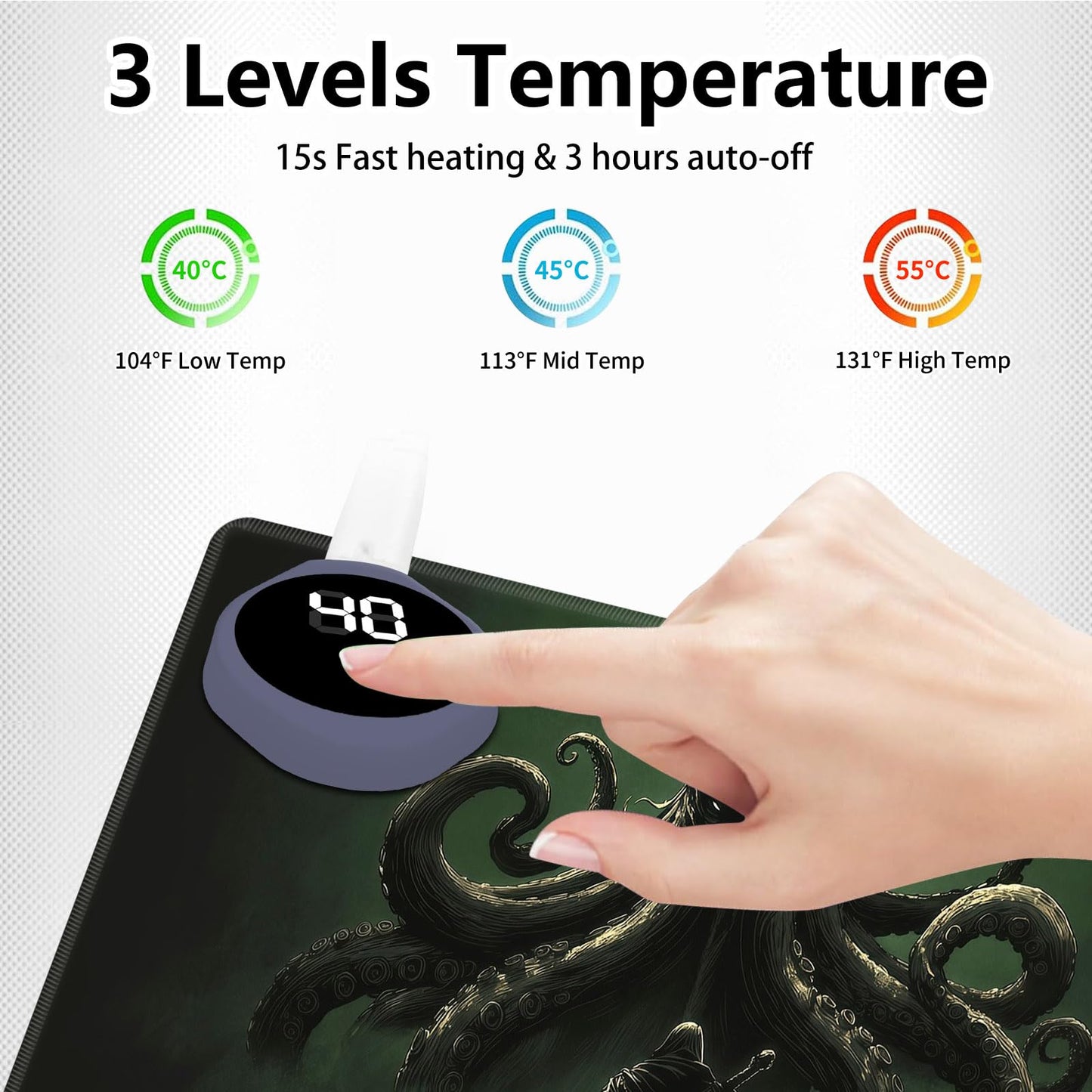 FKIUBWRY Heated Desk Pad Heated Mouse Pad - 31.5x13 Inch,3-Level Temp (104℉-122℉) 3-Hour Auto Shut-Off,Leather Waterproof Heated Desk Mat Hand Warmer for Home Office Gaming,Octopus Warrior Green