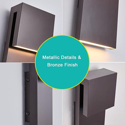Modern Outdoor Indoor Integrated LED Wall Sconce, 2-Light Total 17W,Bronze Finish,1600 Lumens,3000 Kelvin,90 CRI, Dimmable,Input 120-277V,Weatherproof for Global Front Porch Decor Use.