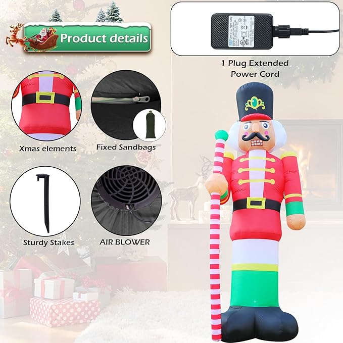 11.8ft Christmas Inflatables Nutcracker Soldier Giant Christmas Blow Up Yard Decorations Christmas Inflatable with Built-in LED Lights Yard Lawn Garden Home Party Decor