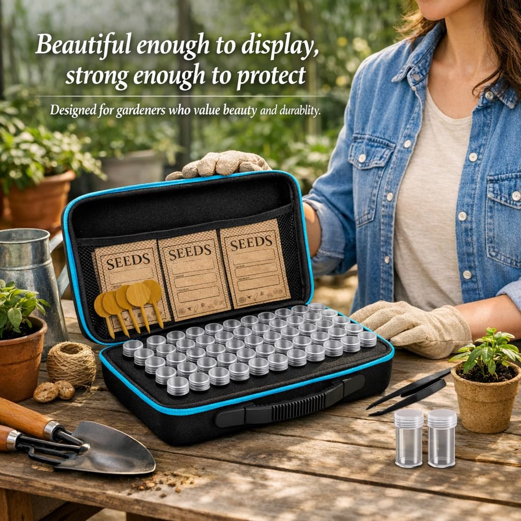 Seed Storage Organizer Kit with 120 Containers, Seed Saver Storage Box for Seed Collection & Preservation, Seed Envelopes, Labels, Funnel & Tweezers, Garden Seed Organizer for Gardeners