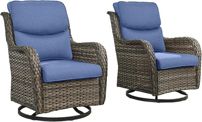 Rilyson Wicker Rocking Chair Swivel Chairs - 2 Piece Rocker Patio Chairs Set Rattan Rocking Chair for Outdoor Porch Deck Garden Backyard (Mixed Grey/Blue/Smile)