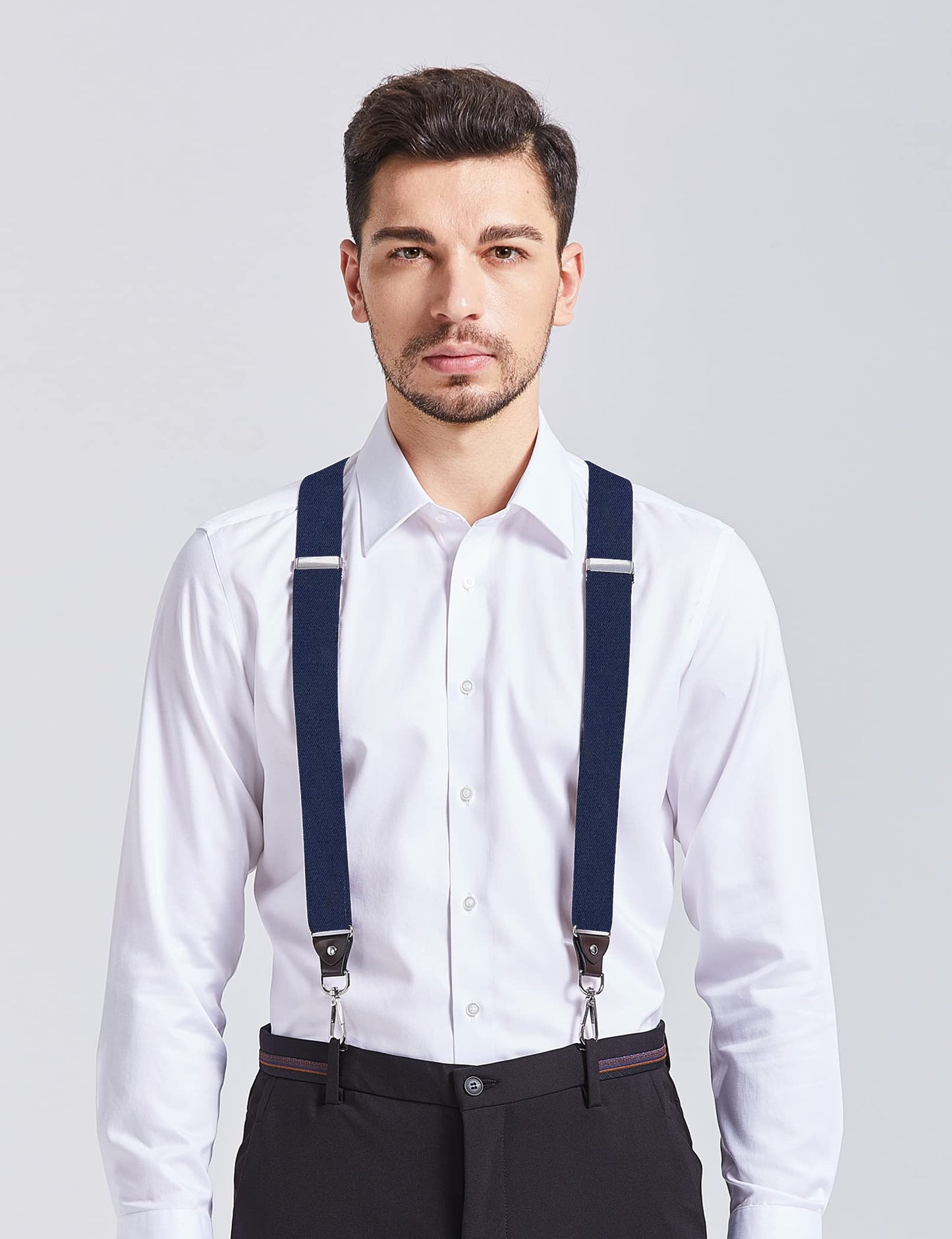 Ausukler Men's Suspenders with Swivel Hooks and Adjustable Braces, Suitable for Heavy Duty, Big and Tall, Black (Navy Blue)