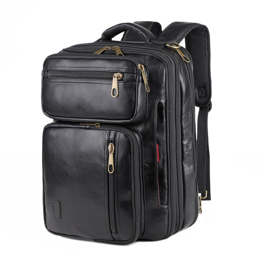 Baosha Vegan Leather Laptop Backpack Briefcase Hybrid 15.6 Inch Laptop Travel Backpack Hiking College Backpack for Men BC-04 (Black)