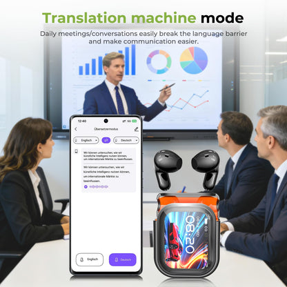 NE20 Earbuds, 2025 New NE20 AI Translation Earbuds in Real Time, Language Translator Headphones with LCD Touch Screen Audifonos Traductores Inglés Español Support 135 Languages for Travel