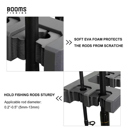 Booms Fishing Rod Holder for Garage: Wall Mount Fishing Pole Holders for Garage | Fishing Rod Rack Holds Up to 10 Rods, Vertical/Horizontal/Ceiling Fishing Pole Racks, WV4 Gray + Black