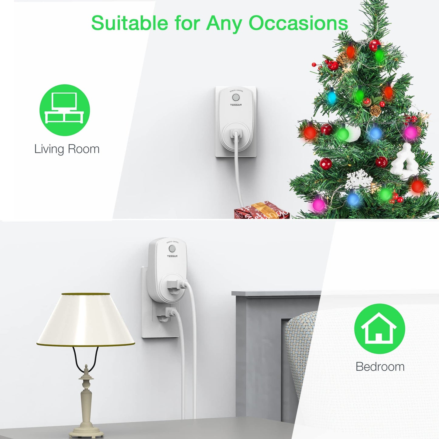 Remote Control Outlet, TESSAN Wireless Electrical Plug Switch for Lights, Lamps, Fans, 100ft RF Range, 1200W (1 Remote + 1 Outlet)