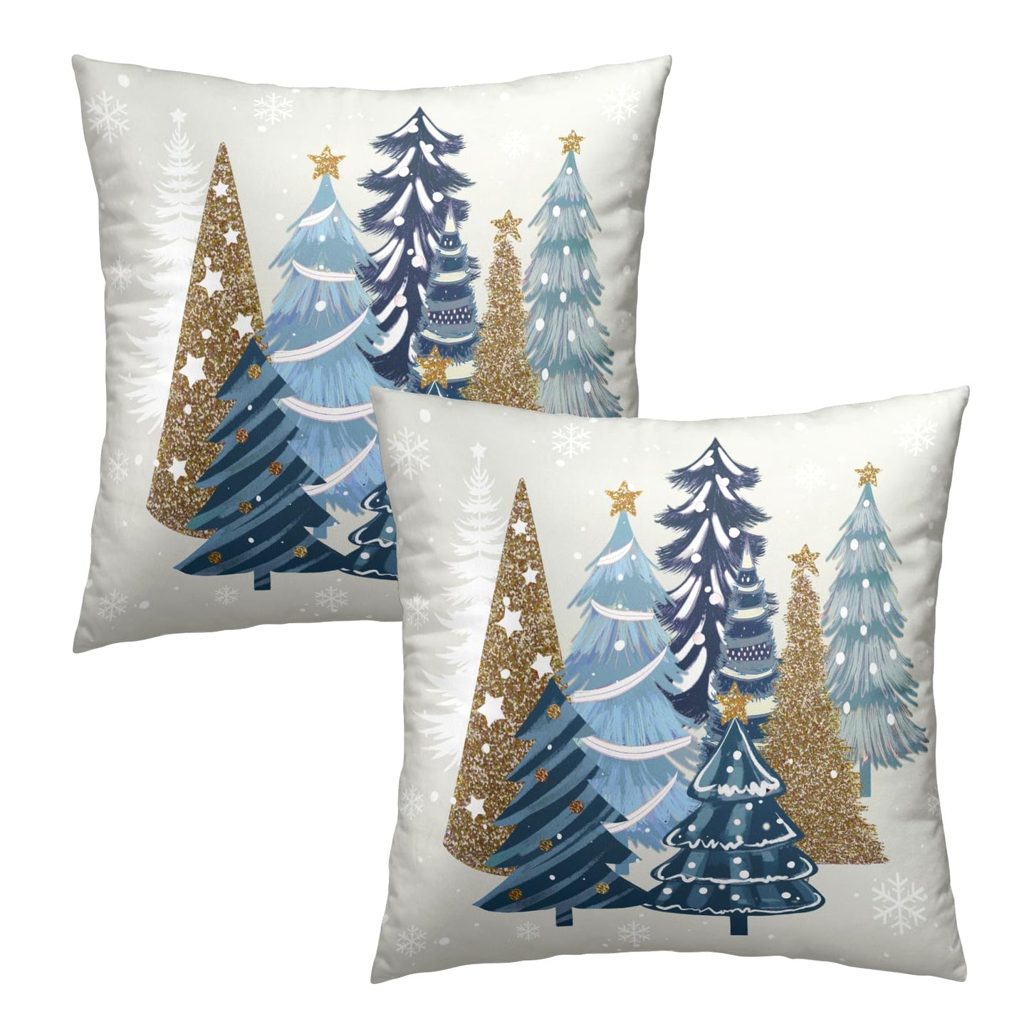 Christmas Trees Throw Pillow Covers 16x16, 2 Pcs Blue Xmas Trees Winter Pine Forest Farmhouse Decorative Pillow Cases Cushion Cover for Bed Sofa Couch Porch Outdoor Home Decor