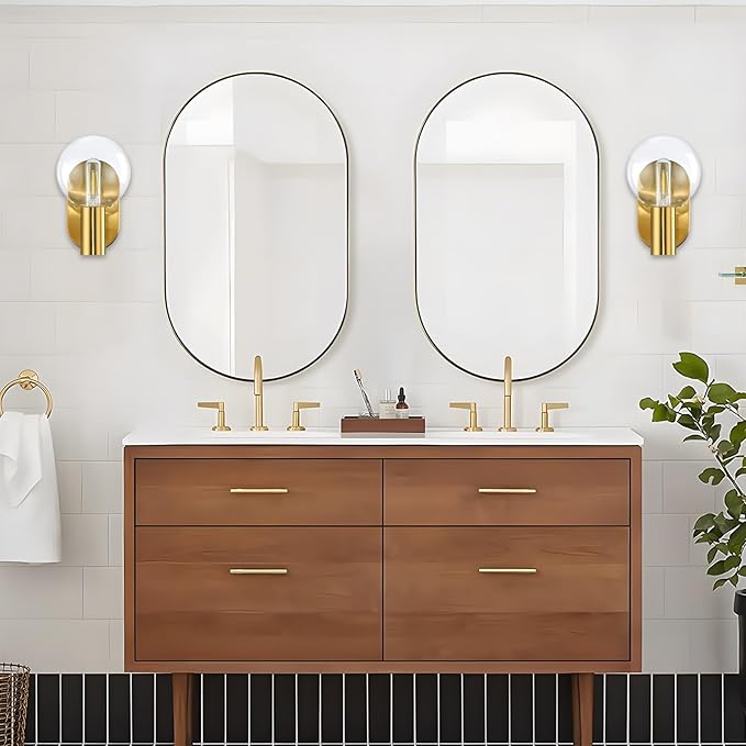 Indoor Outdoor Wall Light Fixture, Golden Bathroom Vanity Light, Bathroom Wall Light Fixture Over Mirror, Modern Brass Wall Sconce with Globe Glass for Hallway, Bedroom