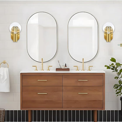 Indoor Outdoor Wall Light Fixture, Golden Bathroom Vanity Light, Bathroom Wall Light Fixture Over Mirror, Modern Brass Wall Sconce with Globe Glass for Hallway, Bedroom