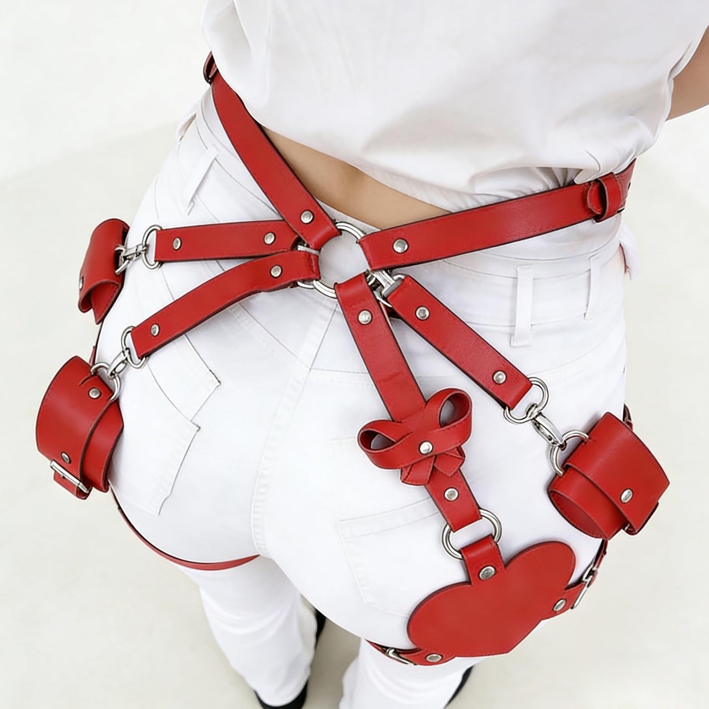 Red Punk Faux Leather Decorative Straps Set, Women's Rave Waist Chain Belt, Gothic Festival Accessory for Women, Cosplay Club Party Halloween