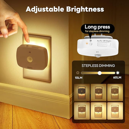 ZISUYU Plug-in LED Backlit Night Light with Motion Sensor & Dusk to Dawn Sensor, 10-60lm Dimmable Nightlight with Multi-Mode & Color-Changing, Ideal for Bedroom, Bathroom, Stairs, Hallway (6 Pack)