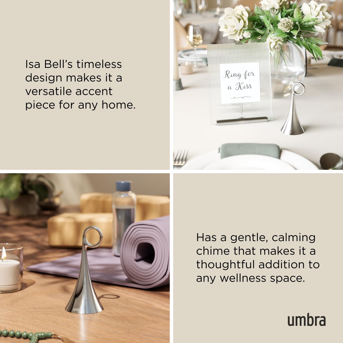 Umbra Isa Bell - Decorative Modern Dinner Bell, Chrome Hand Bell for Home or Office