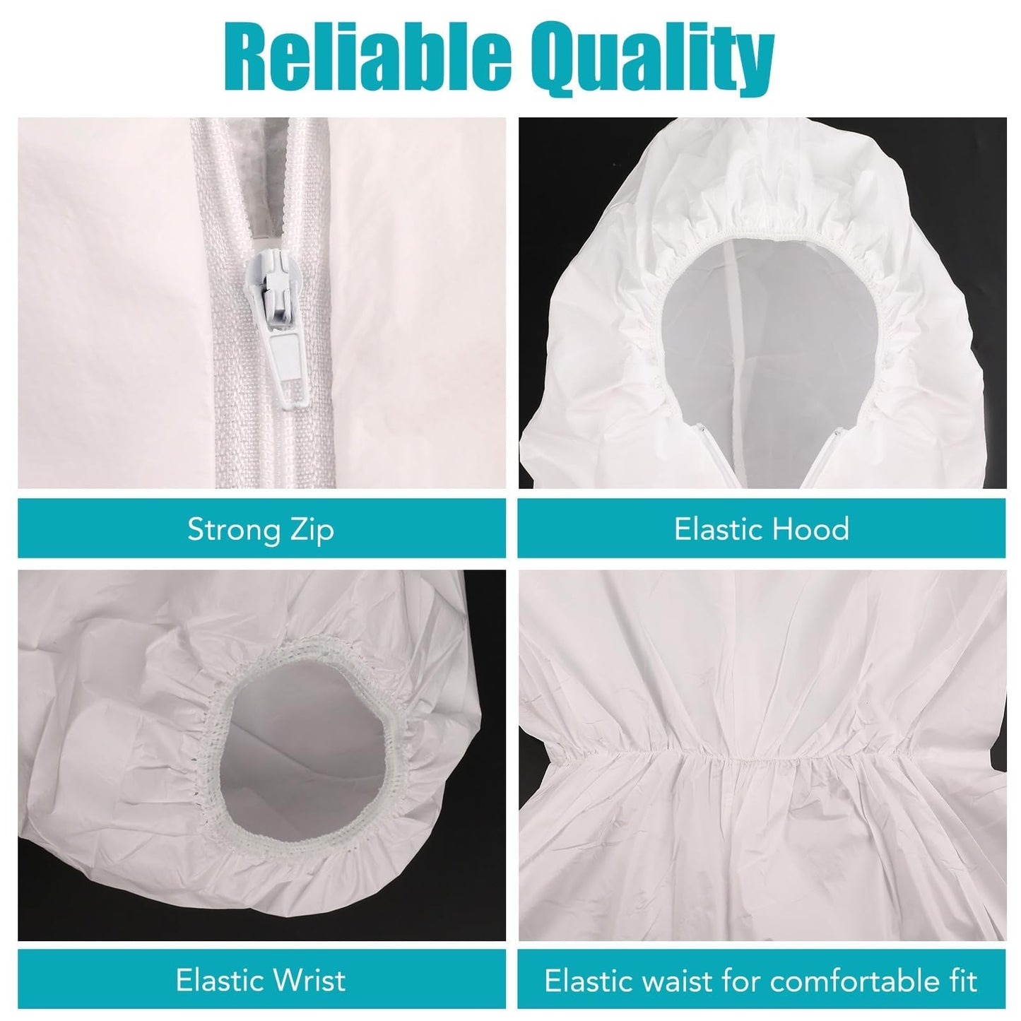 FURWEY Hazmat Suits 5 Pack Disposable Protective Coveralls, Heavy Duty Full Body Painters Suit for Men & Women with Elastic Wrists, Ankles and Hood, Available in 5 sizes-Large