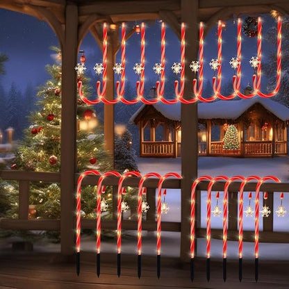 Solar Christmas Lights Outdoor Decorations, 10 Pack Solar Christmas Candy Cane Lights with Snowflake, Outdoor Waterproof Christmas Pathway Lights for Patio, Garden, Yard, Street, Park, Holiday