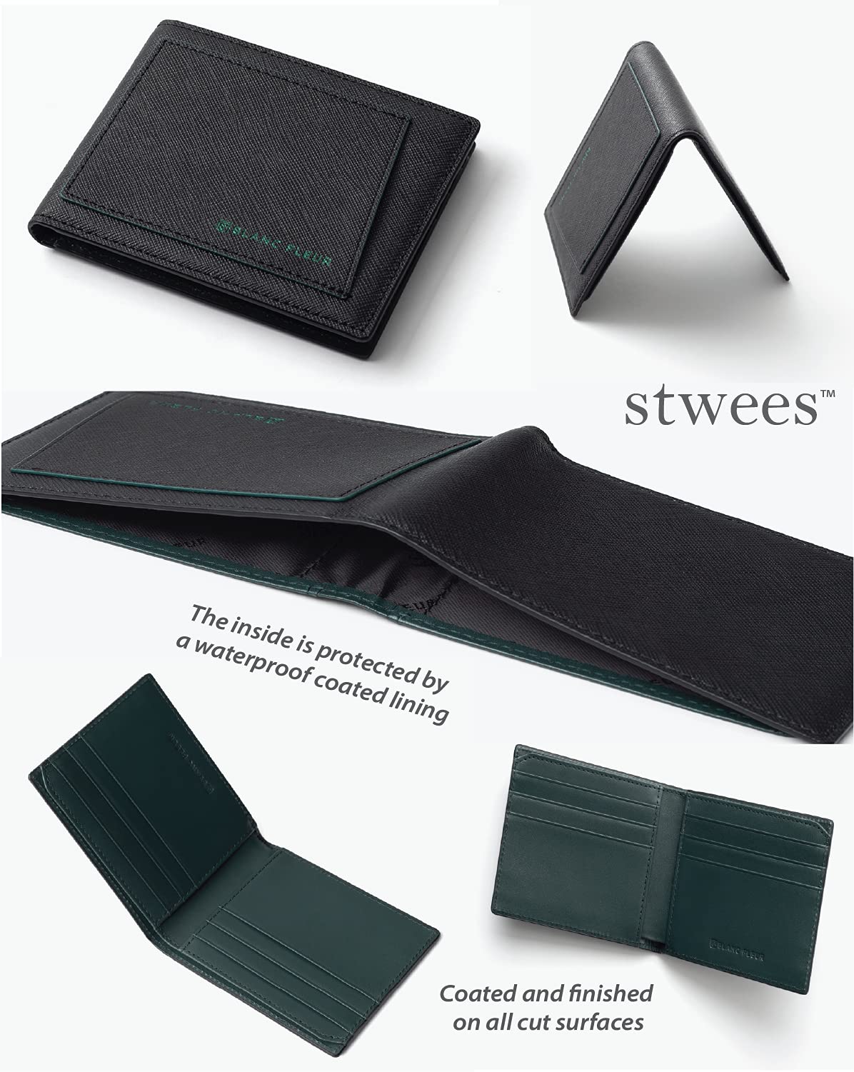 maskfactory stwees bifold leather wallets - Ultra slim, RFID, Front pocket, slim, ID window (Pocket style E, Black)