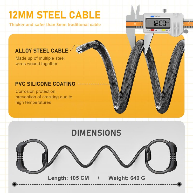 Honszex Electric Scooter Lock, Bike Lock, Cable Lock with 5-Digit Combination, Double Cable Locks Anti-Theft 41 Inch for Electric Scooter, Bike, Bicycle, Electric Scooter Accessories