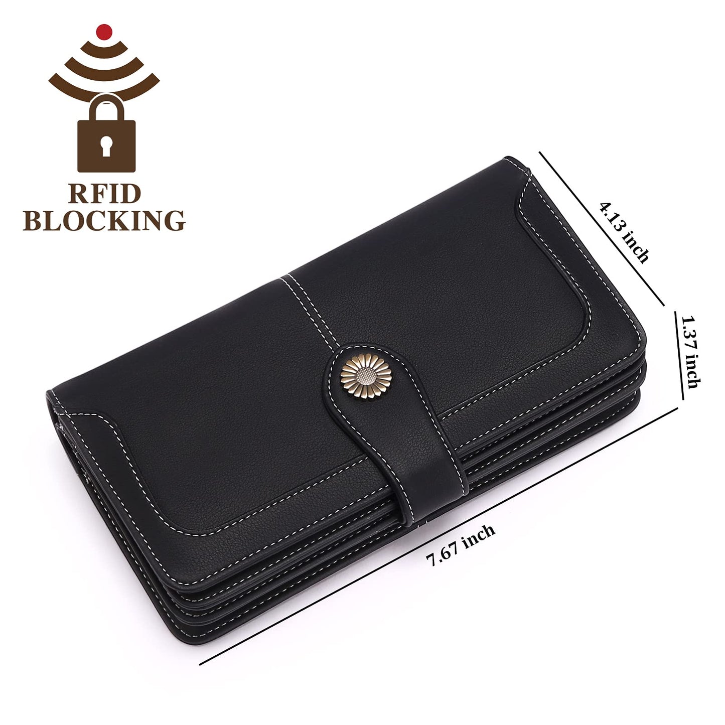 FALAN MULE Women's Wallet Leather RFID Blocking Large Capacity Trifold Ladies Wallet Wristlet Clutch Card Holder