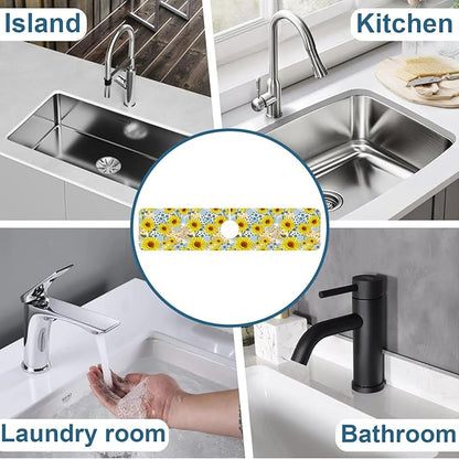 Watercolor Sunflowers Sink Splash Guard Faucet Mat Sunflowers Polka Dots Super