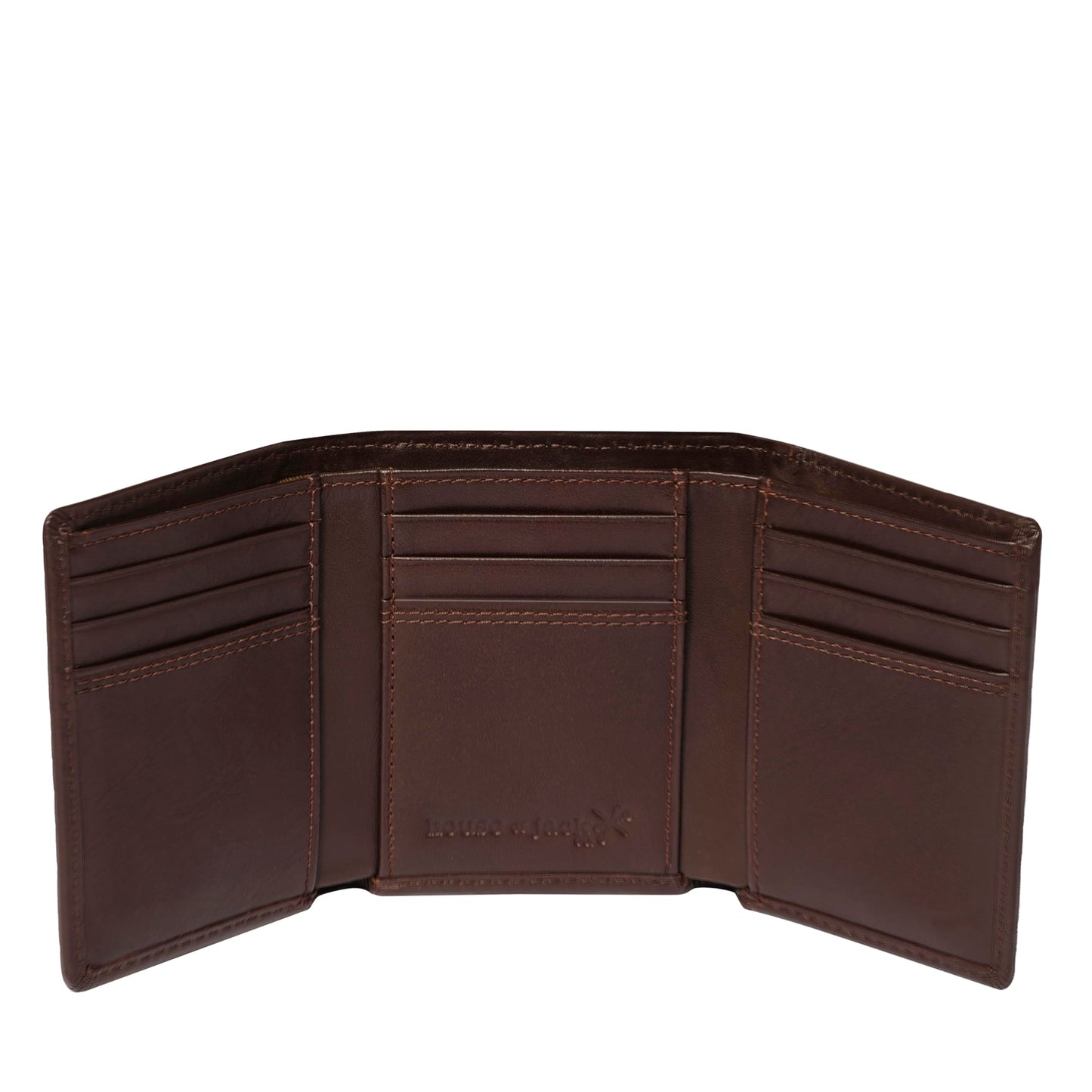 House of Jack Co. Dutton Men’s Leather Trifold Wallet, RFID Blocking Wallet with Flip-Out ID Window, Full Grain Cowhide Wallet, Extra Card Storage, Brown