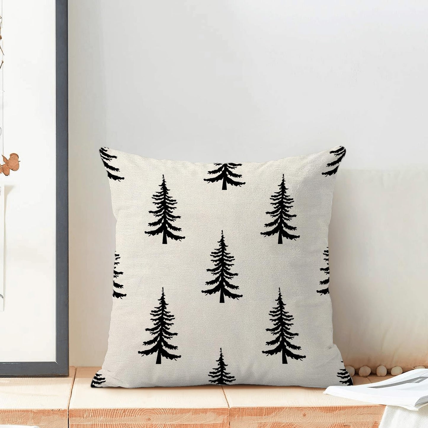 Christmas Pillow Covers 18x18 Inch Set of 2 Cream Black Christmas Tree Decor Throw Pillows Winter Xmas Holiday Outdoor Cushion Cases for Couch Bed Decorations