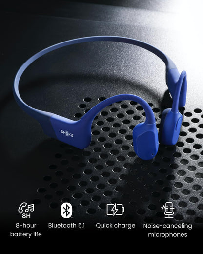 SHOKZ OpenRun, Bone Conduction Headphones,Open-Ear Bluetooth Wireless Sport Headphones for Running & Workout,Sweat Resistant, Long 8H Playtime,Mic,Hair Band-Standard-Blue