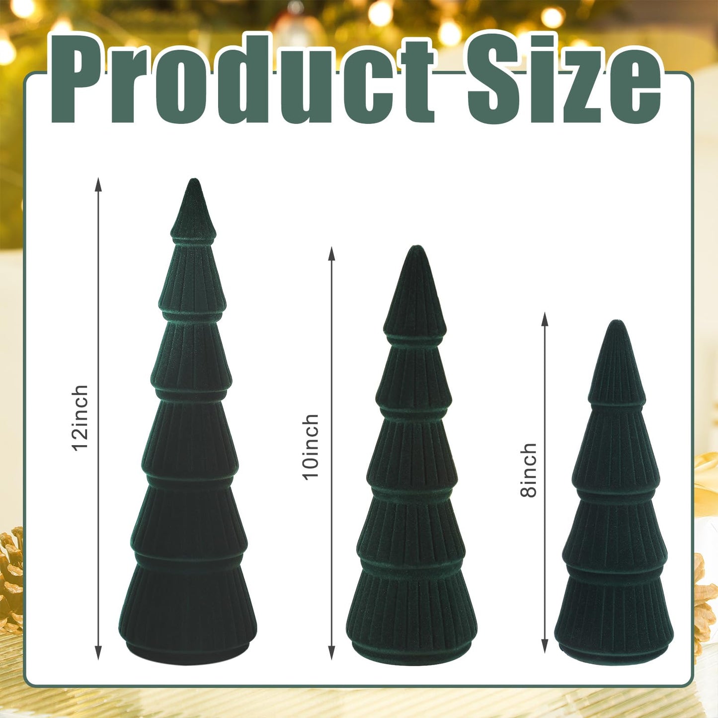 Bucherry 3 PCS Velvet Christmas Tree Figurines Decoration - 8" 10" 14" Modern Cone Christmas Tabletop Home Rustic Centerpiece Set for Winter Holiday Mantel Entryway Party Decor(Green)