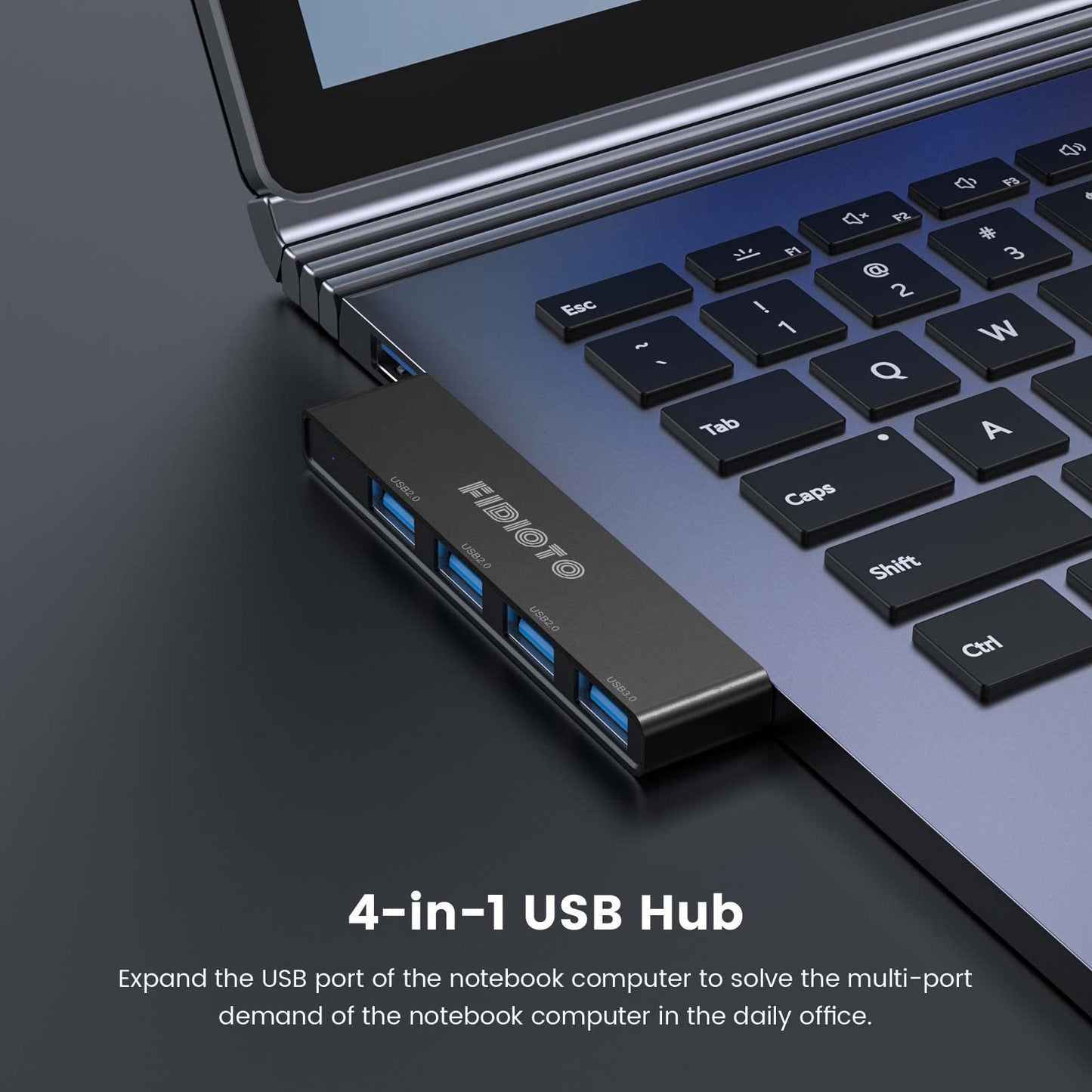 Fidioto USB Hub, 4-Port USB Splitter(1 * 3.0 Hub, 3 * 2.0 Hub) USB Splitter USB Expander for Laptop,Windows PC,Mac,Printer,Flash Drive,Mobile HDD, Notebook PC