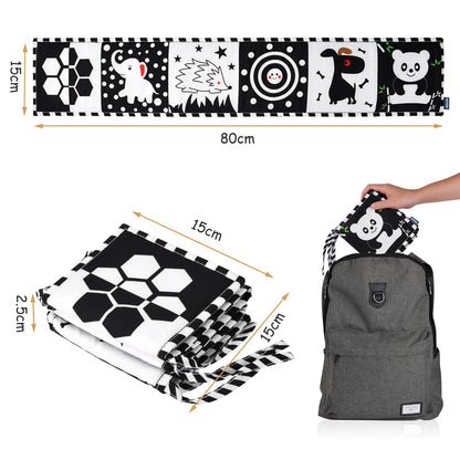 Vicloon Black and White Baby Toys, High Contrast Baby Book for Newborn 0-3 3-6 Months, Infant Tummy Time Toys, Early Education Sensory Toys, Visual Stimulation Folding Cloth Book for Boys Girls