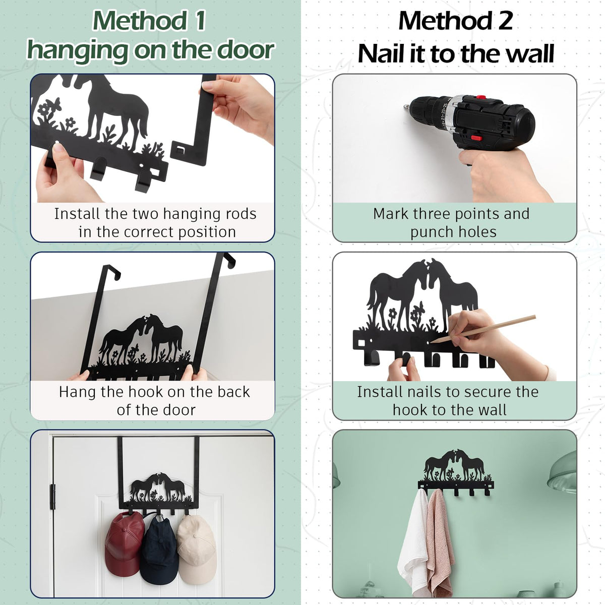 Reallnaive Horse Over the Door Hooks Bathroom Decor Hanger Wall Mount Rack Holder for Towel, Hat, Coat, Cloth, Keychain, Bag, Christmas Party Gift