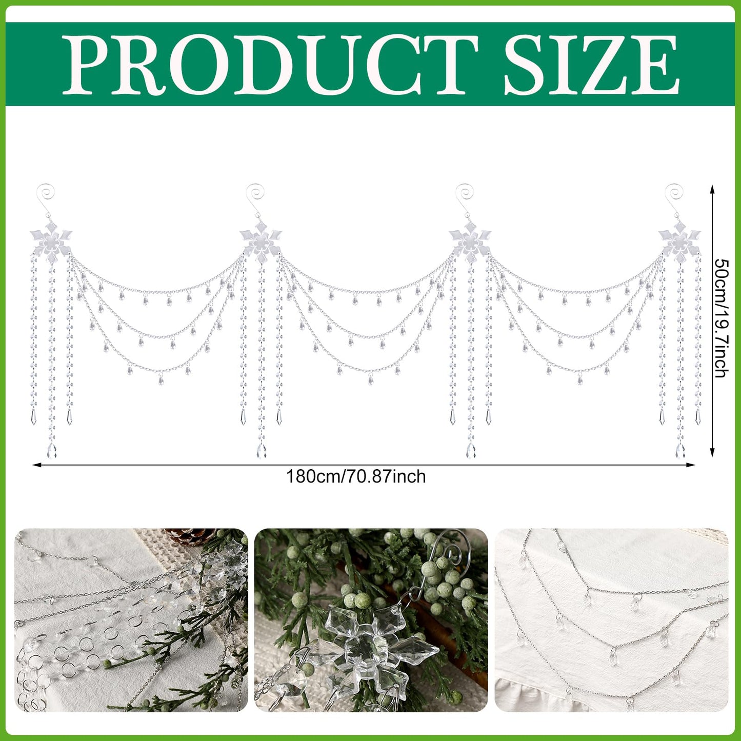 Yalikop 6 ft Crystal Tassel Garland Decoration Wedding Party Favor Ornament Clear Acrylic Hanging for Wedding Table Wall Stair Railings Winter Wonderland Decorations