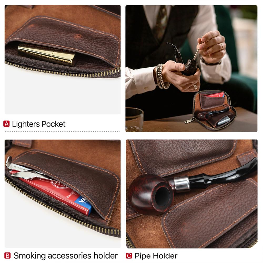 CONTACTS Small Pipe Tobacco Pouch Leather Smoking Pipe Storage Organizer Portable Accessories Lighter Holder Zipper Tobacco Pipes Travel Box