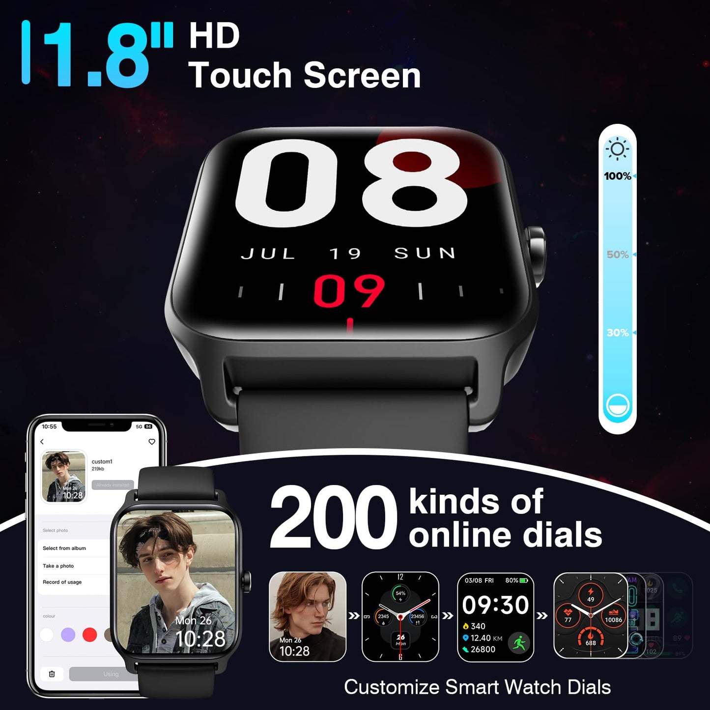Smart Watches for Women Men, 2025 Smartwatch 1.8'' Alexa Fitness Tracker Smart Watch Compatible for Android iPhone with Bluetooth Call (Answer/Make), IP68 Waterproof Heart Rate/Sleep/SpO2 Monitor 110+