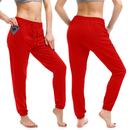 Walifrey Womens Joggers with Pockets, Drawstring Sweatpants Women for Lounging Jogging Gym and Workout BrightRed,1 Pack BrightRed M