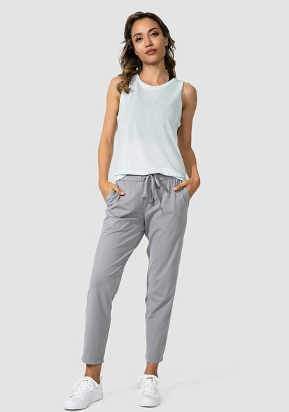 G Gradual Women's Pants with Deep Pockets 7/8 Stretch Sweatpants for Women Athletic, Golf, Lounge, Work (Light Grey, Medium)
