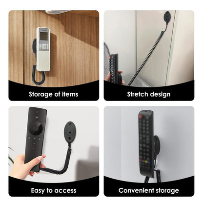 Magnetic Remote Leash Control Holder with Security Cable, Retractable Tidy Anti-lost Rope Organizer Easy Installation Stable Suitable for Projector TV Fan and Air Conditioner Remotes (2Pcs Black, S)
