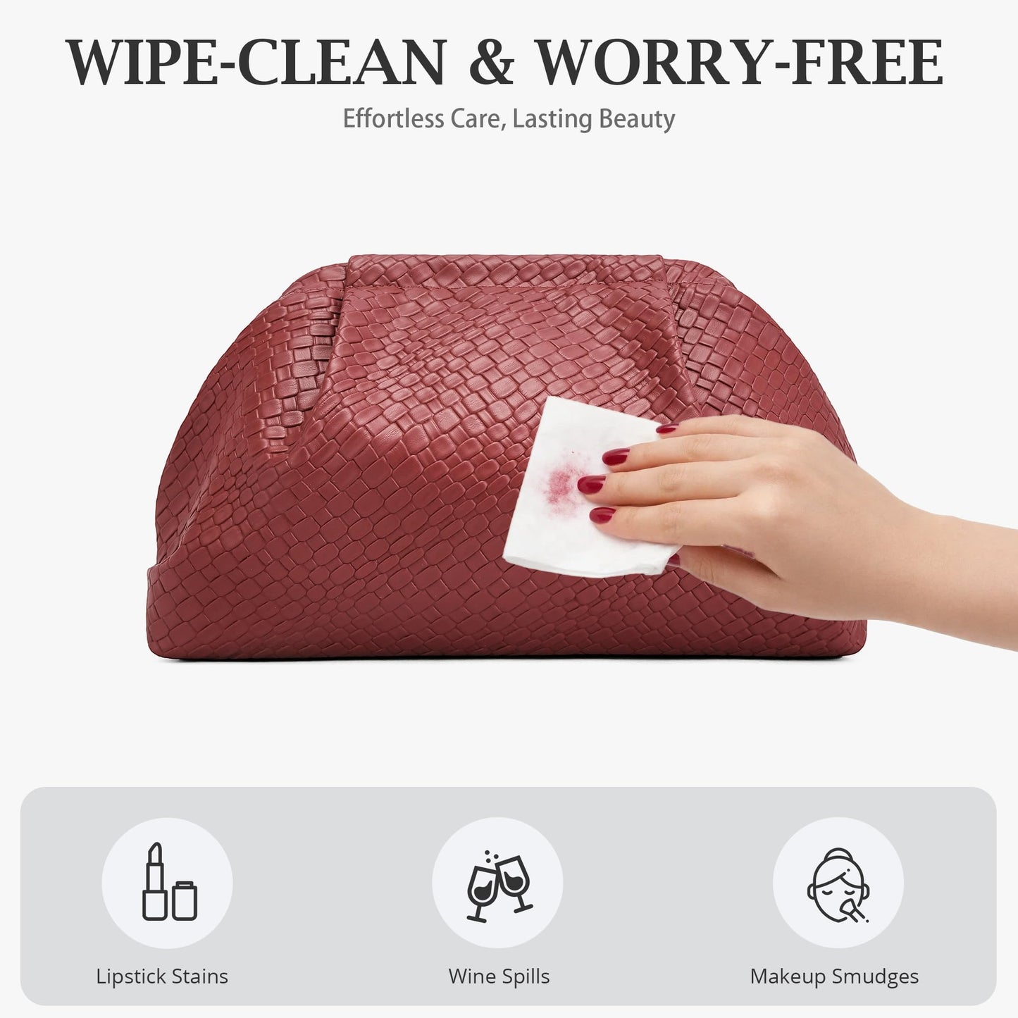 BOYATU Travel Makeup Bags for Women: Elegant Evening Woven Vegan Leather Make up Bag Clutch – 3 Pcs Set Large Capacity Compact Cosmetic Organizer for Purse,Bride Bridesmaid Gift (Red)