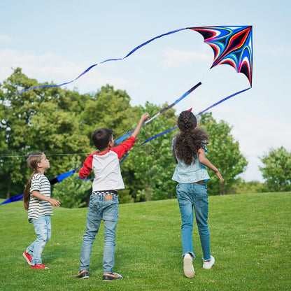 SGftre Blue Large Delta Kites Flying Toys Easy to Fly，Huge Kite for Kids and Adults，Comes with 328ft String Kites Handle，Beach Kite Family Outdoor Toy (Power Triancle-Blue)