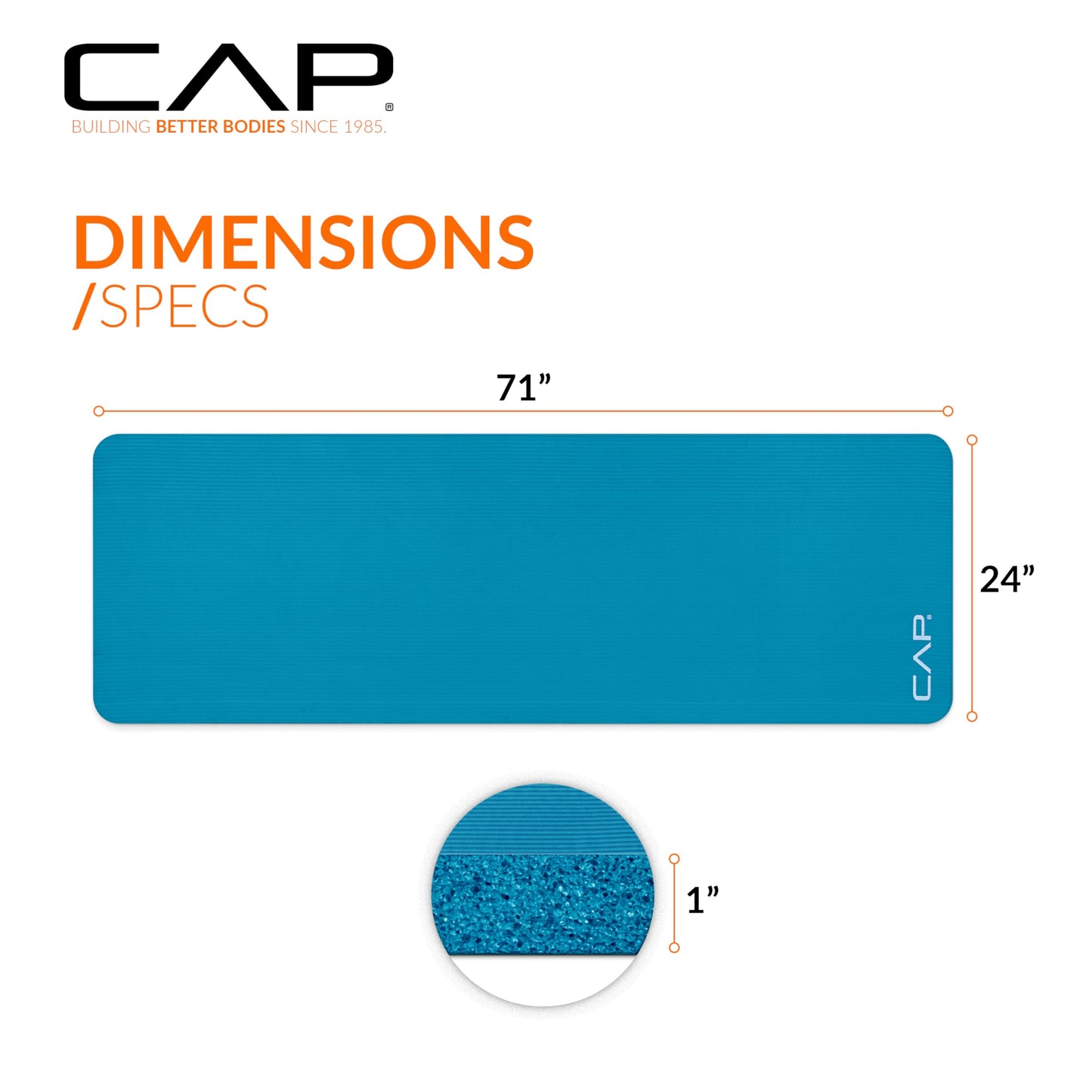 CAP Barbell 1-Inch High Density Exercise Yoga Mat with Strap | Multiple Colors