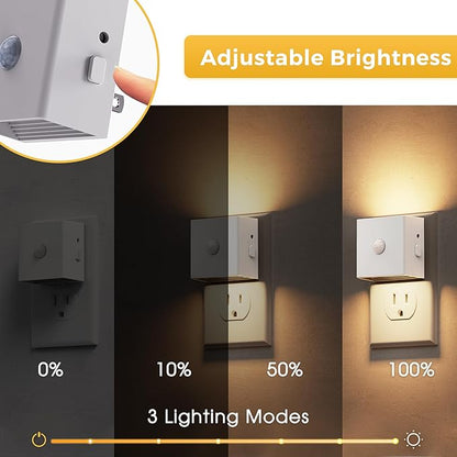 L LOHAS LED Night Light,Plug in Night Light with Motion Sensor and Dusk to Dawn Sensor,[2-PACK] Brightness Adjustable,3000K Soft White, Nightlight for Bathroom Hallway Kitchen