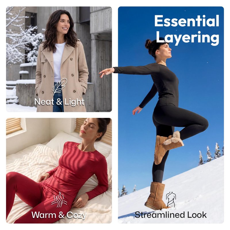 WEERTI Thermal Underwear for Women Long Johns with Fleece Lined Base Layer Women Cold Weather Top Bottom-Navy XL