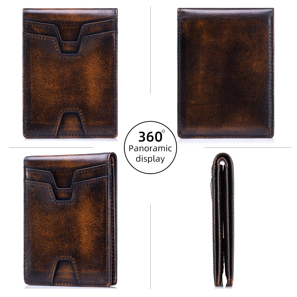 SCHLATUM Front Pocket Wallet for Men Slim Lightweight RFID Blocking Genuine Leather Bifold Thin Wallet with 10 Card Slots, Antiqued