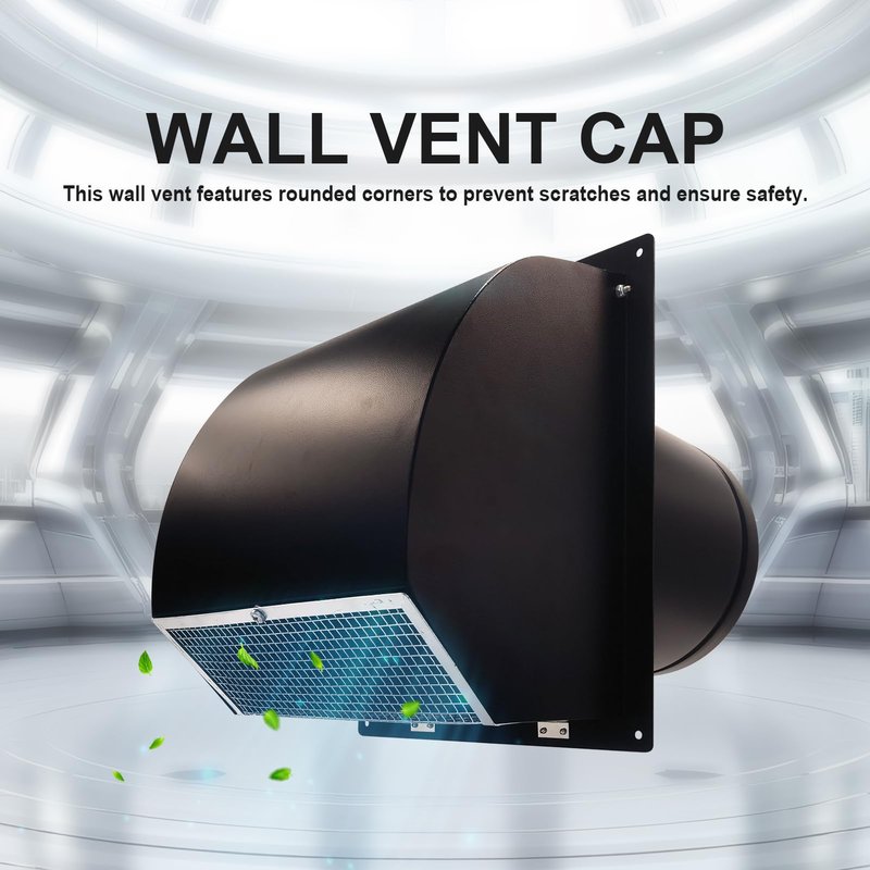 10 Inch Galvanized Steel Hooded Wall Vent, Outdoor Wall Vent Cap with Mesh Cover and Damper for Kitchen, Bathroom, Laundry, Garage Ventilation and Exhaust (Black)